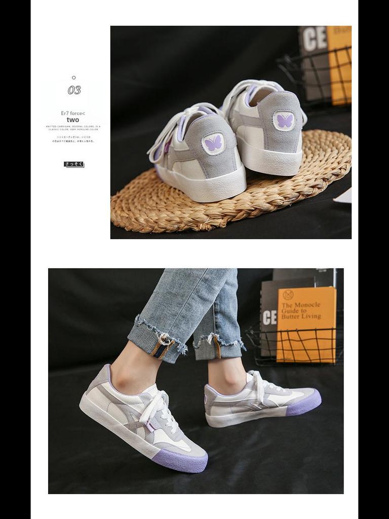 Triple Canvas Korean Style Casual White Sneakers for Female Students - WDSW-90001