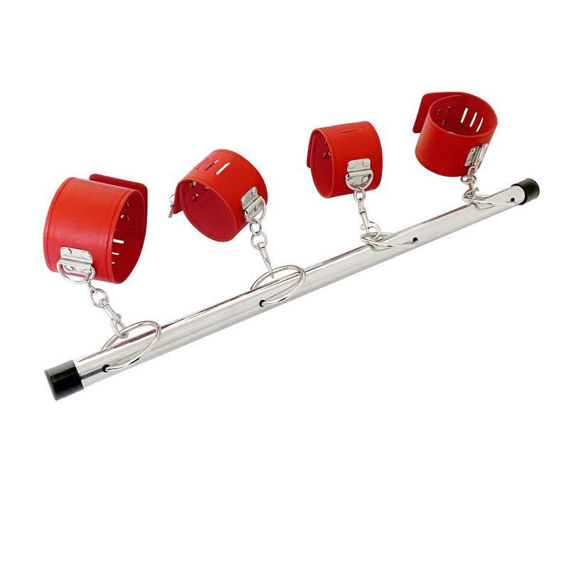 Lockable Stainless Steel Bondage Set: Adult SM Handcuffs & Footcuffs with Removable Pipe