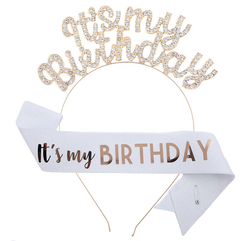 New Birthday Headband Shoulder Strap Etiquette Belt Set IT'S MY BIRTHDAY Women's Headdress Hair Accessories Party