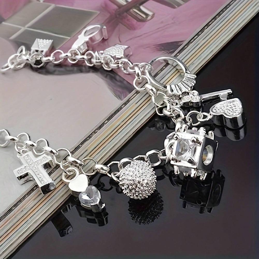 Mode 925 Sterling Zilveren Armband voor Vrouw Mooi Hart Zirconia Hanger Ketting Bruiloft Feest Cadeaus Klassieke Sieraden 20CM 8inch