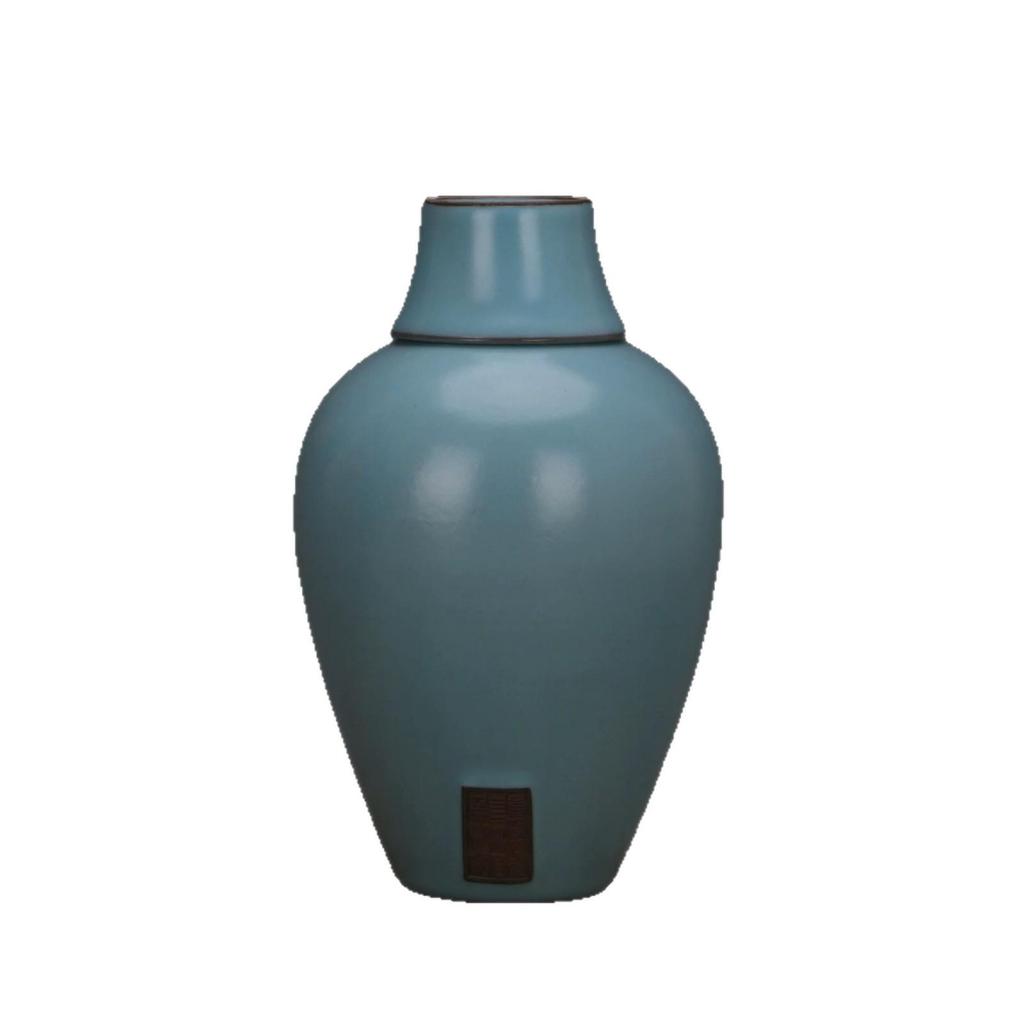 Song Dynasty Style Blue Glaze Tripod Plum Vase with Lid – Authentic-Looking Collectible Display Piece