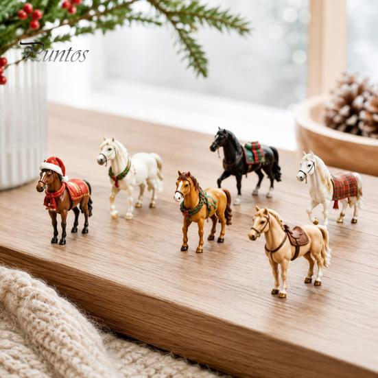 Family Festive Activity Toys Christmas Pony Advent Calendar, 24-Day Acrylic Ornament Set with Mini Cute Collection Horse Figures, Tree Hanging