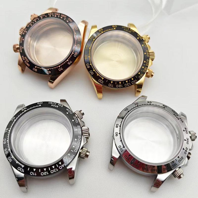 40mm Stainless Steel Quartz Watch Case with Ceramic Bezel for VK63/VK64 Movement