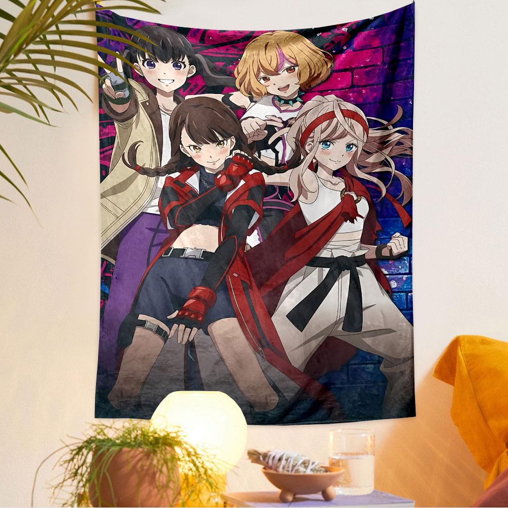 Anime Girls Four Tapestry Wall Hanging, Kawaii Manga Illustration, Wall Decor for Bedroom Living Room Dorm