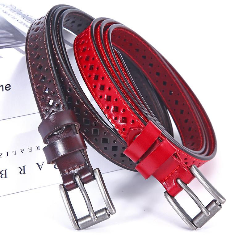 Women'S Leather Belt, Hollow Pinhole Belt Women'S, Fine Belt Women'S Leather Belt