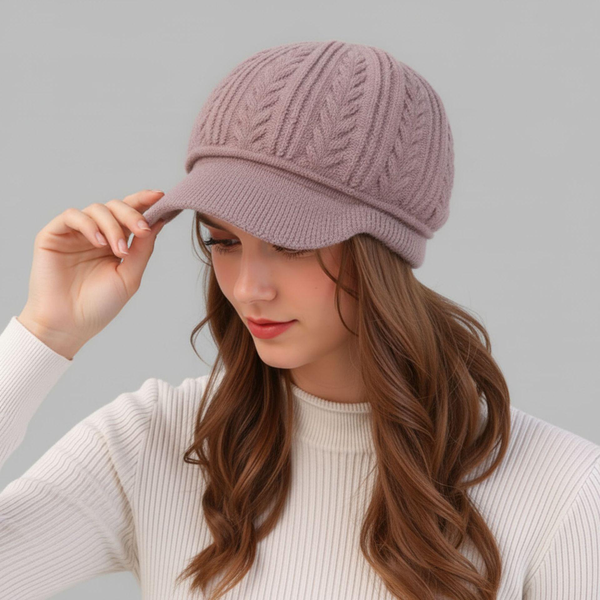 

Вязаная зимняя шляпа-утка для пожилых женщин - Теплая бархатная шляпа-ведро для бабушек One Size