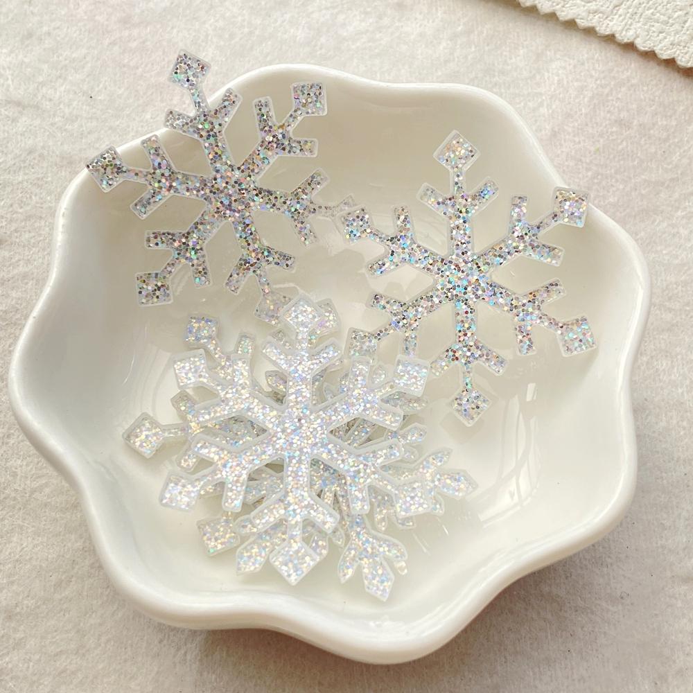 6PCS Colorful Glitter Silver Christmas Snowflakes Head Flat back Acrylic Sheet Miniature Pattern Applique DIY Decor Art Crafts