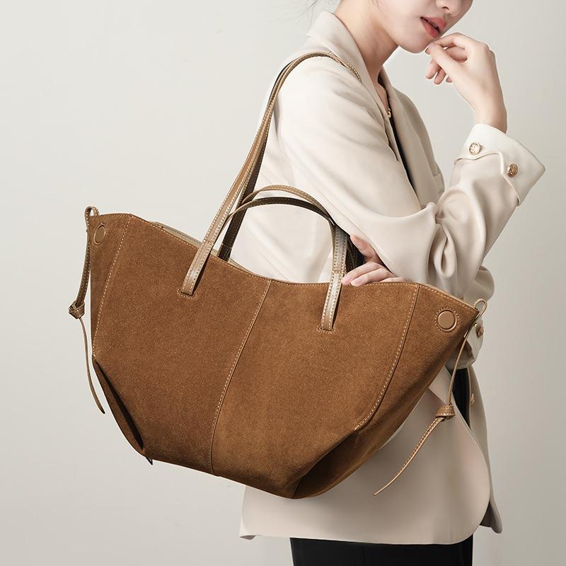Large Capacity Leather New Women's Handbag Women's Matte Suede Underarm Commute Premium Sense Cowhide Tote Bag