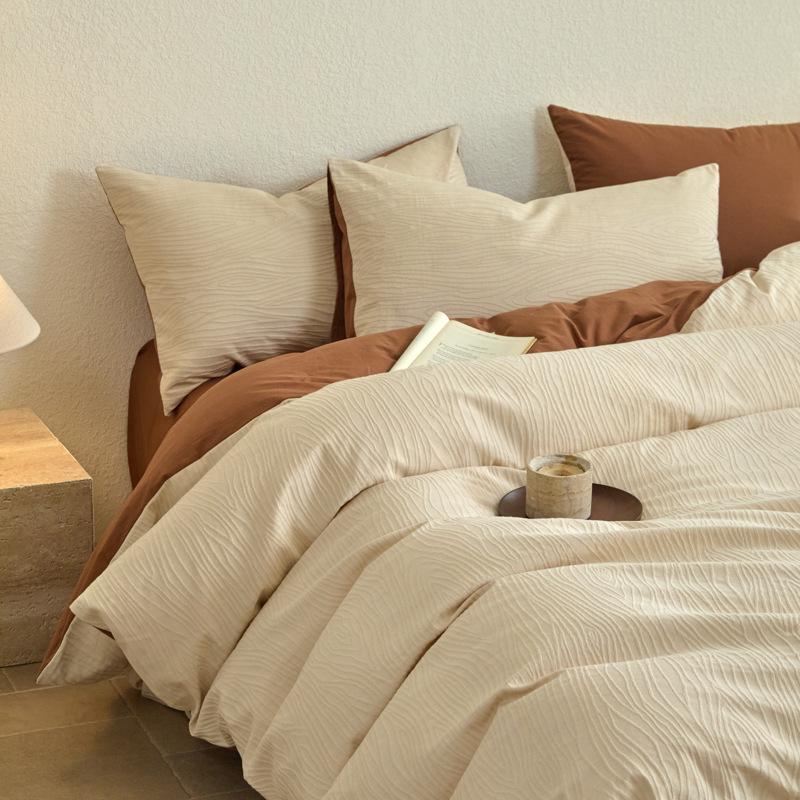 Elegant 3D Jacquard Cotton 4-Piece Bedding Set for Dorms