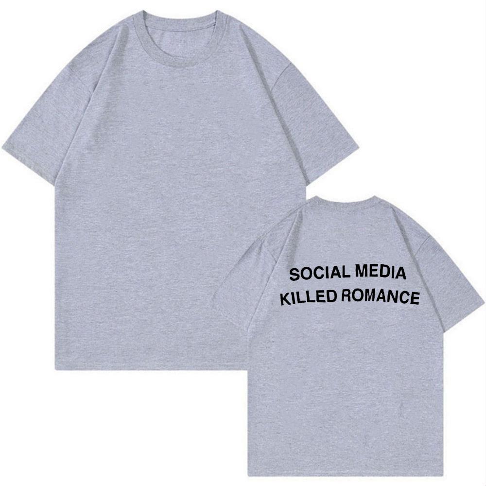 Social Media Romantic T-shirt Fun Custom Couple Short Sleeved 100% Pure Cotton Round Neck Top for Men and Women Gothic Style