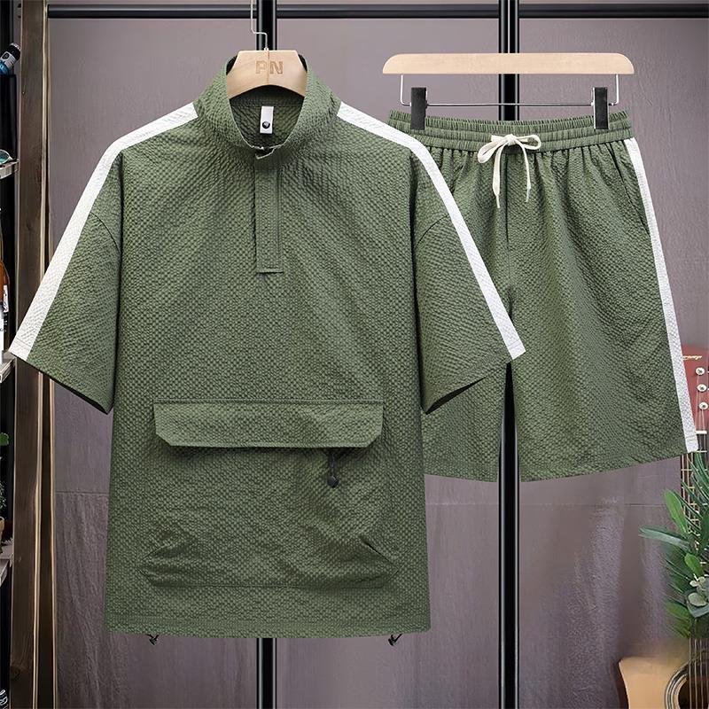 

Плюс размер 8XL Мужская летняя японская мода воротник-стойка с короткими рукавами свободные брюки с пятью точками, повседневный спортивный костюм 8XL