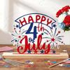 Wooden Independence Day Decoration 4th of July Tabletop Sign Fireworks Design Patriotic Holiday Display Stand
