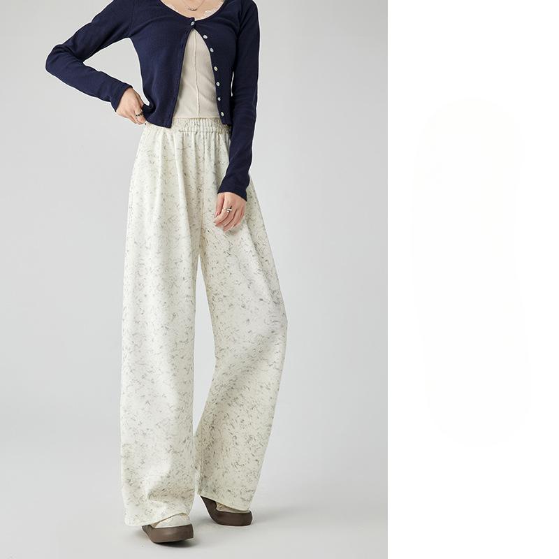 

Американские брюки с высокой талией, окрашенные в тай-дай брюки для женщин на осень и зиму, современные драпированные, утягивающие, плюс бархатные, прямые, повседневные, широкие брюки XL