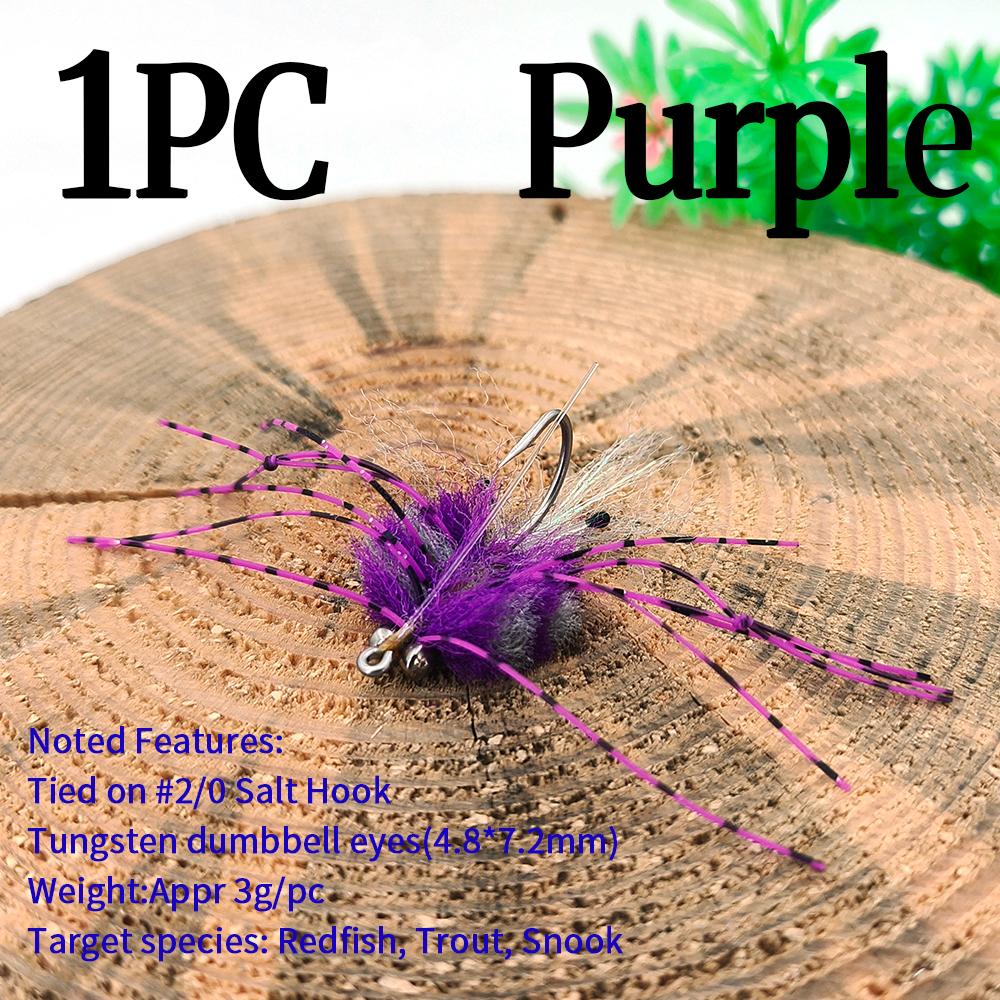 

1 шт./2 шт. Утяжеленная приманка для морской рыбалки EP Муха-краб для морского окуня, полосатого окуня, форели, снука - Вольфрамовые глаза, УФ-смола