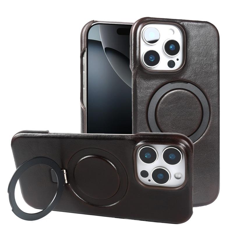 Foldable Bracket Stand Genuine Leather Phone Case For Iphone 16 Pro Max Iphone17 15 14 13 12 11 Kickstand Protective Back Shell