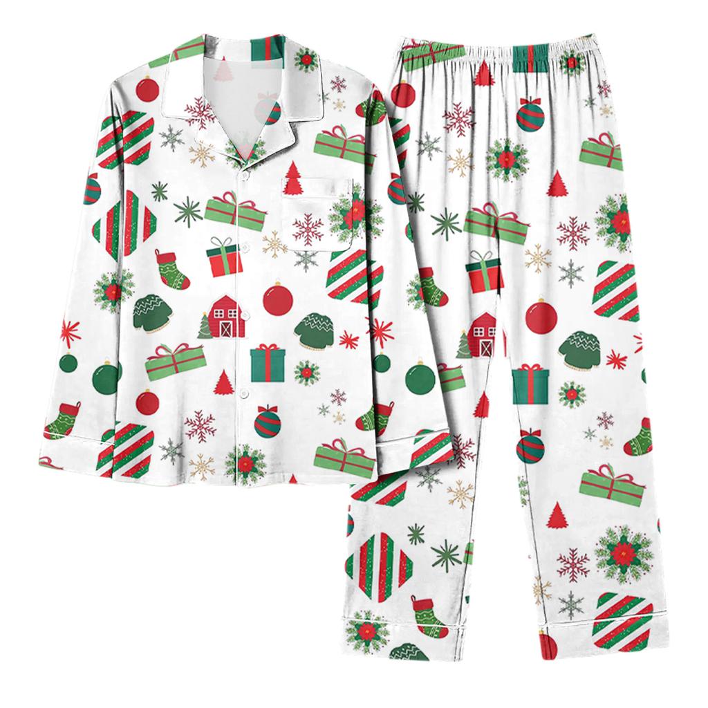 Women's Casual Fashion Christmas Print Long-Sleeve Top And Pants Homewear Set