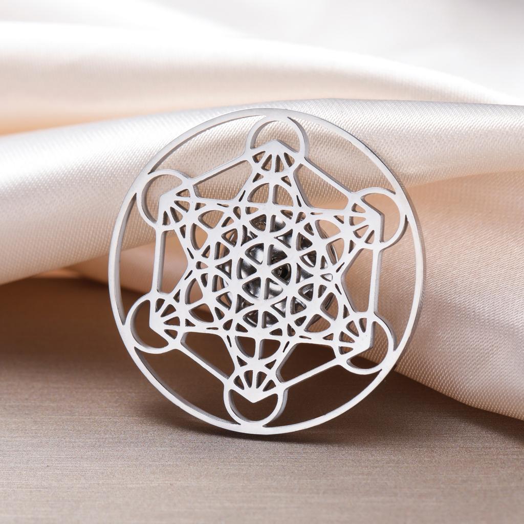 Cazador Stainless Steel Archangel Metatron Cube Lapel Pins for Women Men Jewelry Suit Collar Badges Backpack Metal Brooch Amulet