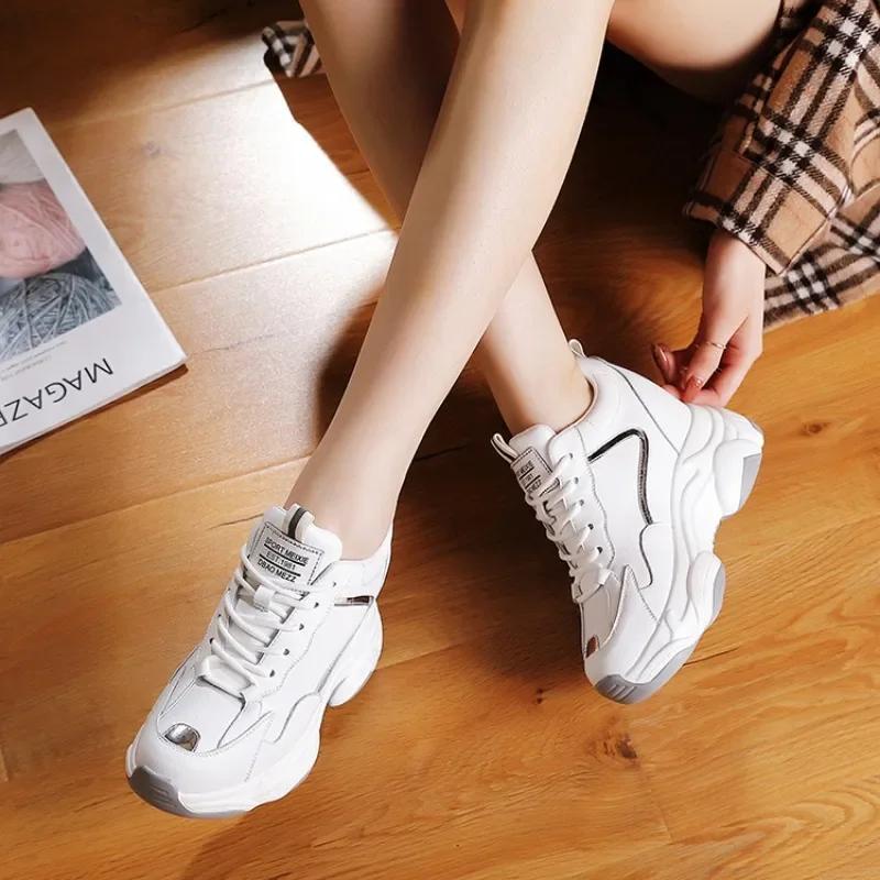 Fashion HOT SALE 9CM Platform Wedge Sneakers Chunky Shoes Genuine Leather for Women Summer Shoes Spring Autumn Walking Sneakers Fashion
