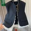Damen Spitzen Patchwork Weste Koreanische O-Ausschnitt Lässige Ärmellose Jacken 2025 Damen Lockerer Weste Vintage Chic Oberteile Damenbekleidung