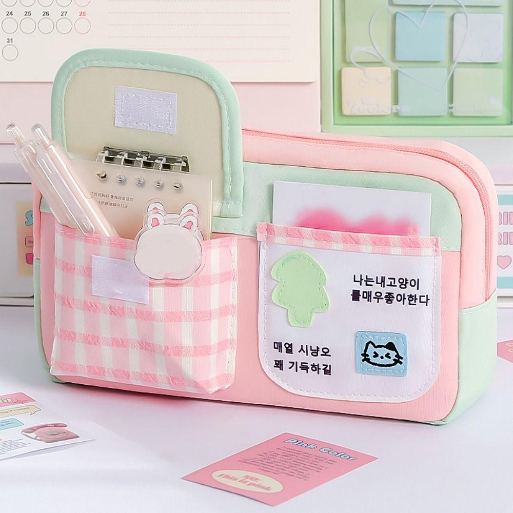 Cute Kitten Pencil Case Color-blocking Stationery Pouch Multi-functional Pen Bag  School Supplies