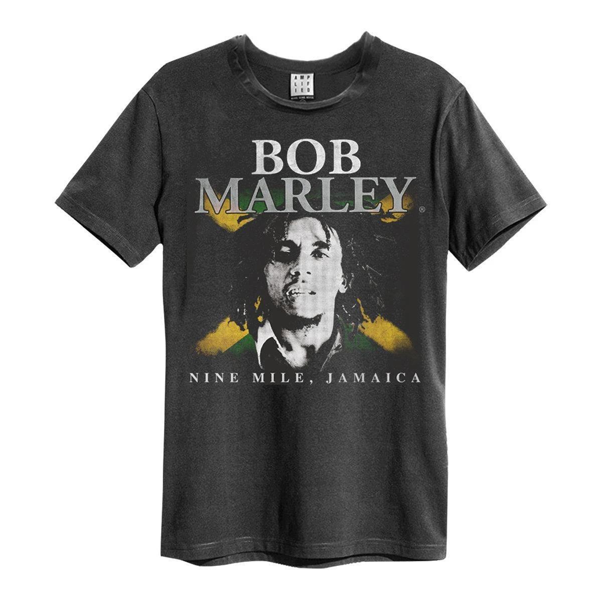 Amplified Bob Marley Nine Mile Mens Charcoal 100% Cotton T-shirt Mens Tees Top Bob Marley Classic Tee L
