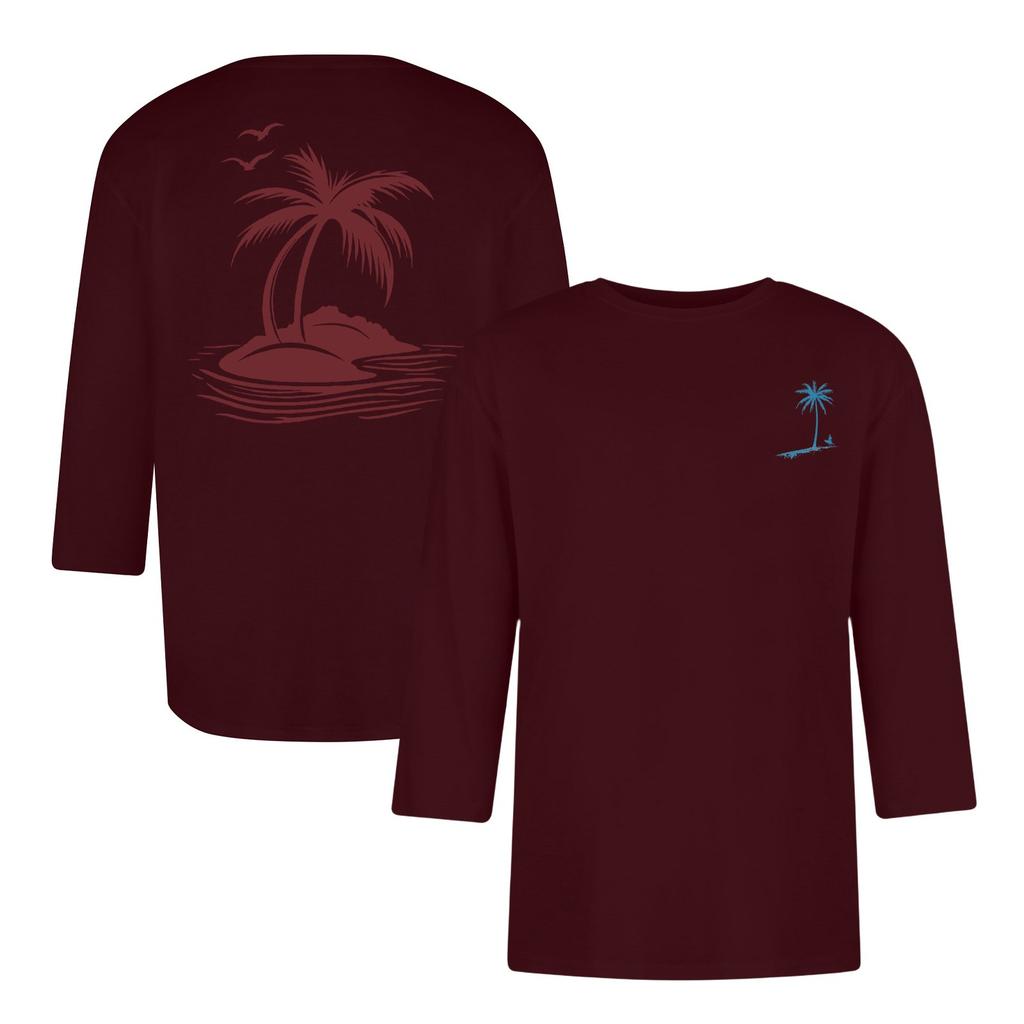 Men's casual and fashionable printed collar three-quarter sleeve top T-shirt