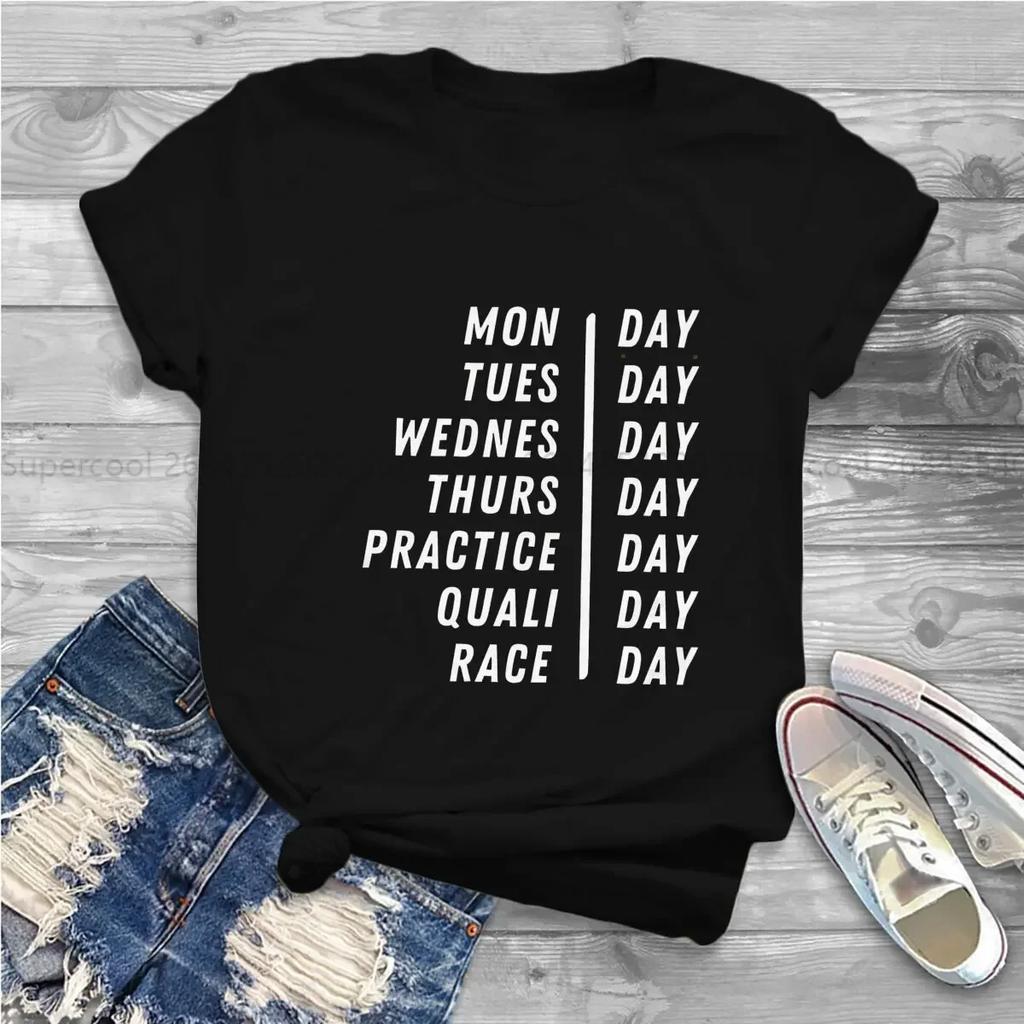 Competition Week Letter Printed T-shirt F1 Formula 1 Racing Women's Street Wear T-shirt Round Neck Women's Wear