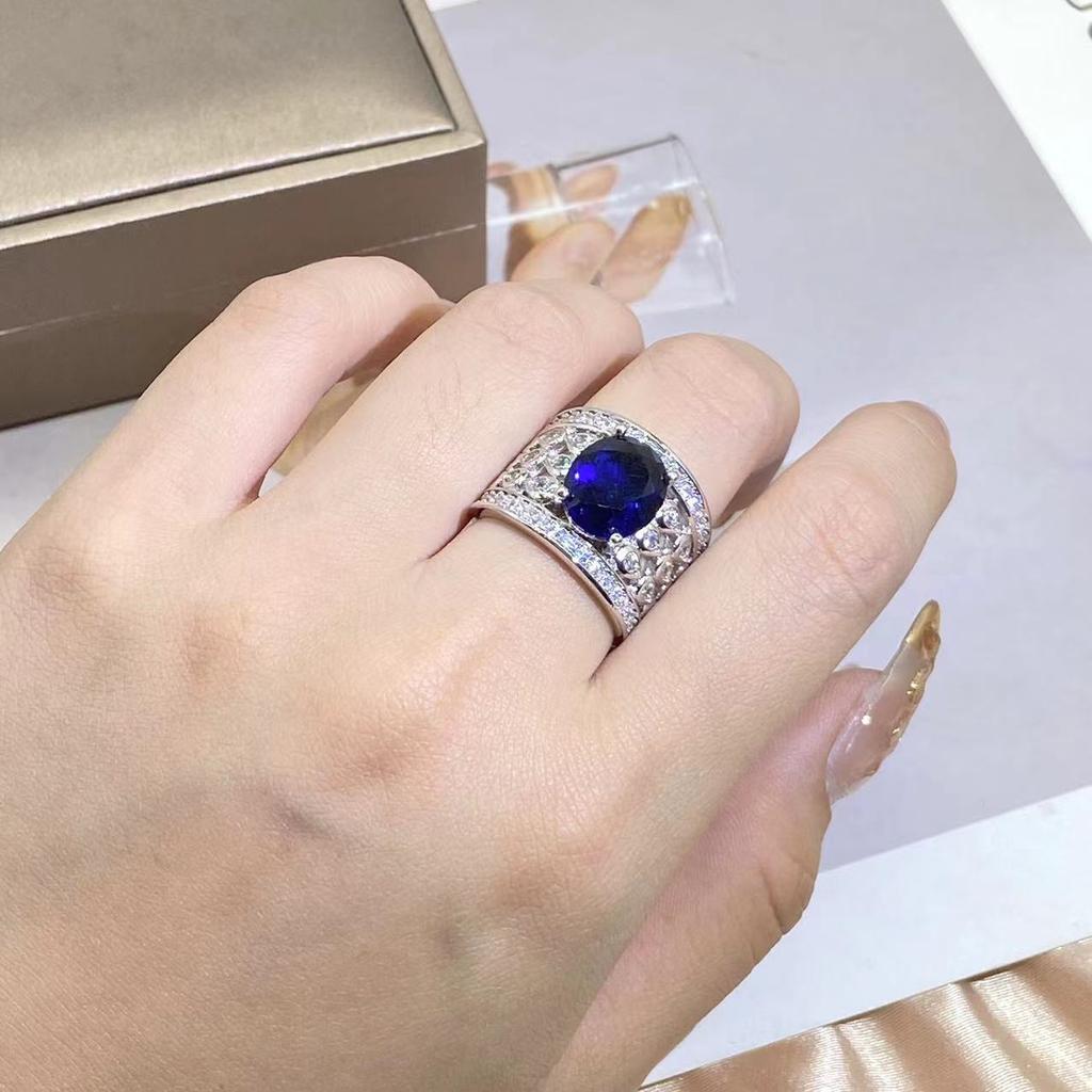 Hollow Blue Zircon Wedding Ring for Women Water Drop Net Shape Micro-inlaid Simulation Simple Jewelry Full Drill Engagement Ring