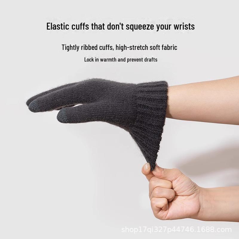 Men's Winter Touchscreen Gloves: Double-Layered, Thick, Warm, Wool-Knit, Plus Velvet, Cold-Proof for Outdoor Cycling.