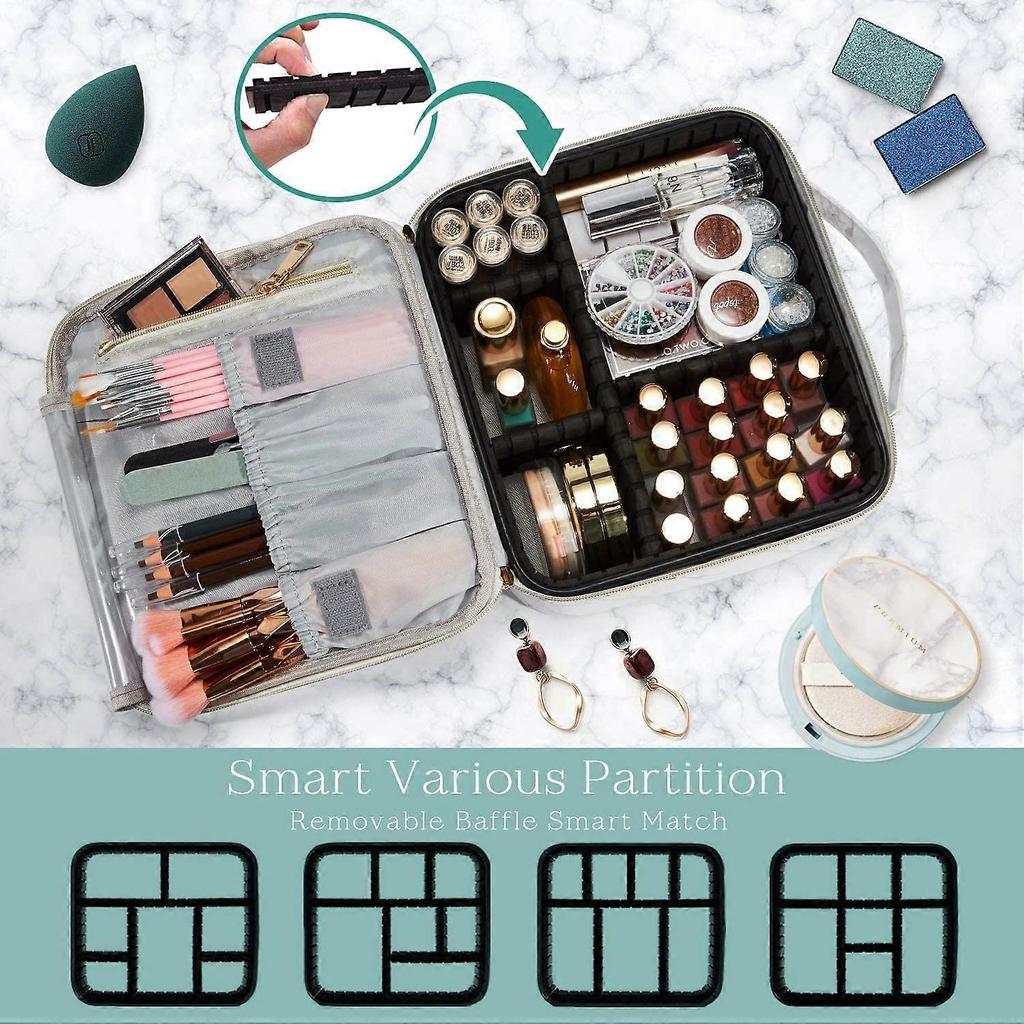 Dww Make-up Tasche, Professionelle Make-up Aufbewahrungstasche, Kosmetische Reisetasche, Beauty Friseurwerkzeug Organizer mit Verstellbaren Trennwänden, Kunstleder