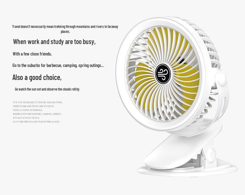 Multi-functional USB Clip Fan with Night Light - Quiet Desktop and Camping Use