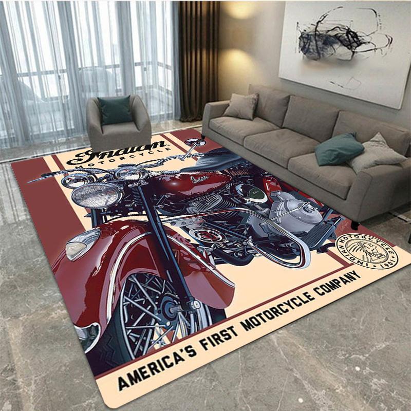 Retro plyšový koberec Indian Motorcycles, okna v ložnici, domácí dekorační koberec u postele, dárek pro muže na motocykly pro těžký provoz