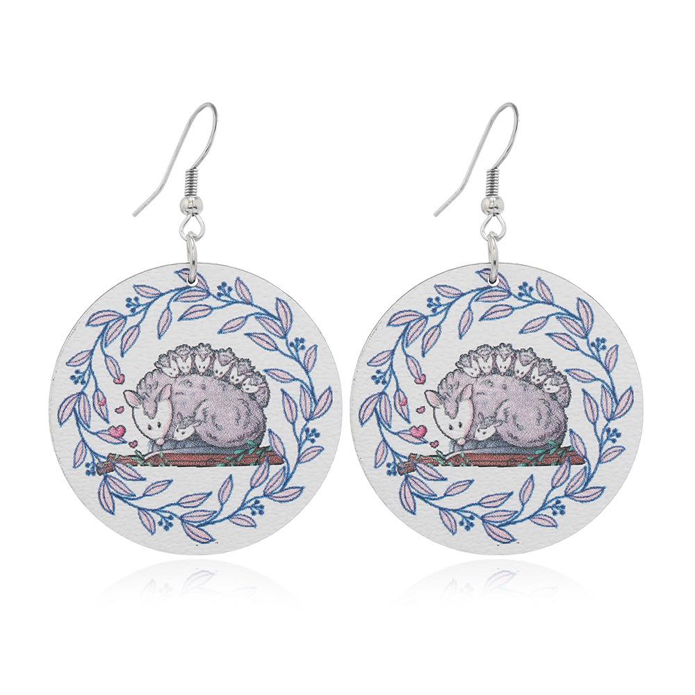 Retro Fun Geometric Elephant Pattern Wooden Earrings