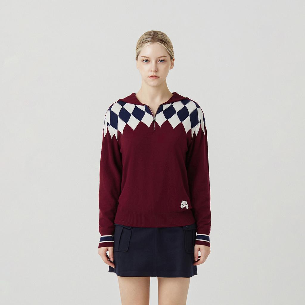 MARTINE GOLF Argyle Sailor Sweater_Burgundy