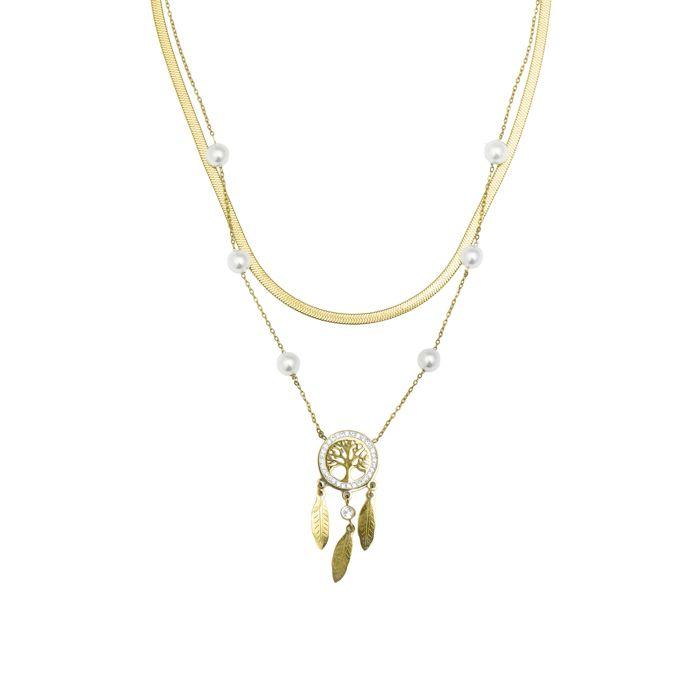 Collier - LUXENTER - Anthori - Perles blanches - Finition en or jaune 18 carats - Acier