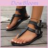 2024 New Korean Style Summer Low-heel Roman Sandals For Women Comfortable Fashion Pu Buckle Strap Flat Gladiator Sandals