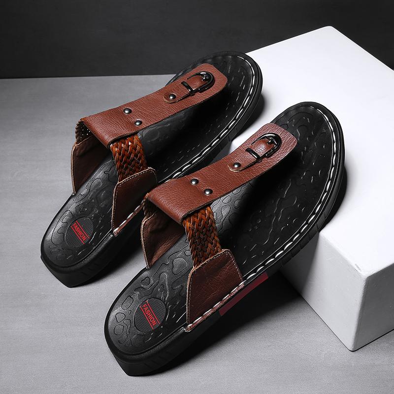 WOTTE Men Sandals 2024 Summer Cow Leather Fashion Classics Casual Men SFlip Flops Non-Slip Men Summer Shoes Chanclas Hombre