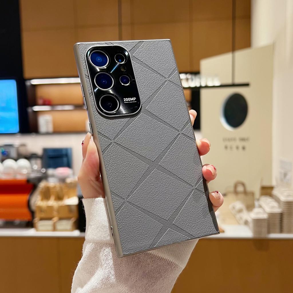 Suitable for Samsung S24ultra Diamond-patterned Leather Phone Case S23+ Shockproof S22 with Metal Lens Ring Protective Case