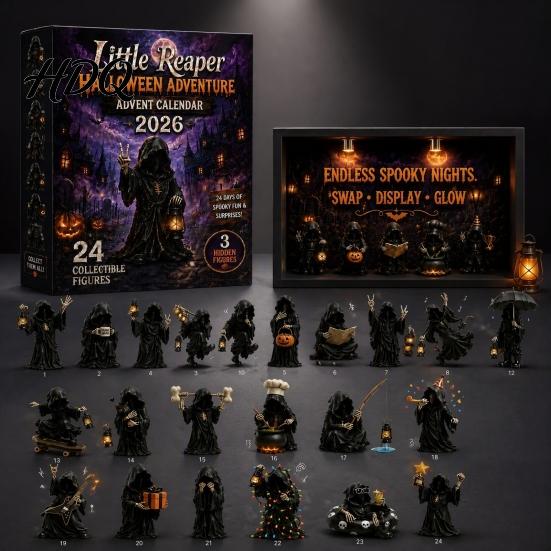 Spooky Desktop Decorations Halloween Advent Calendar 24 Day Countdown Box with Witch Ghost Funny Skeleton Action Figures Figurines Collectible
