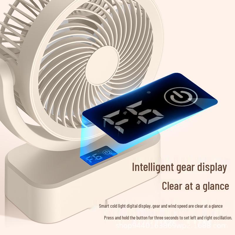 Rechargeable USB Mini Fan: Portable Multifunctional Desk Fan with Oscillation for Home and Dorm. Beige (Direct Plug)