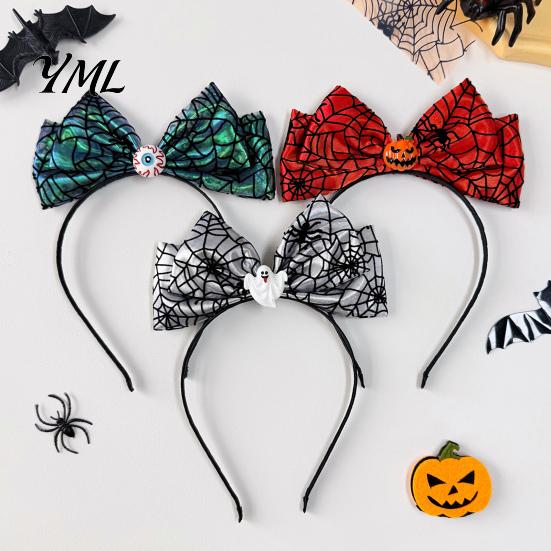 Eye Catching Festival Hair Accessories Halloween Headband with Spider Web Bow And Eyeball/Pumpkin/Ghost Decor for Lightweight Adults Kids Cosplay