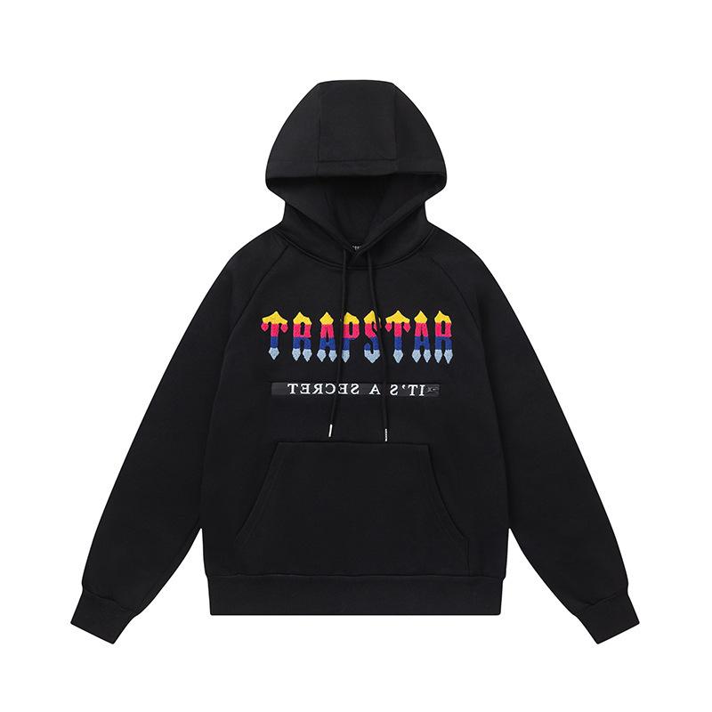 Foreign trade new rainbow color matching letter embroidery velvet loose hooded sweater casual trousers set men and women the same style