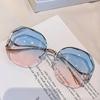 Gradient Fashion Sun Glasses Brand Designer Irregular Round Sunglasses Metal Curved Temples Female Rimless Oculos De Sol