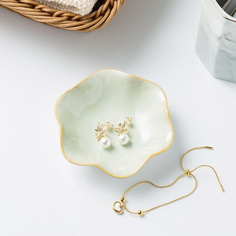 Japanese Kiln Change Lotus Leaf Plate Ceramic Jewelry Tray Popular Ins Home Storage Plate Ornament Gift