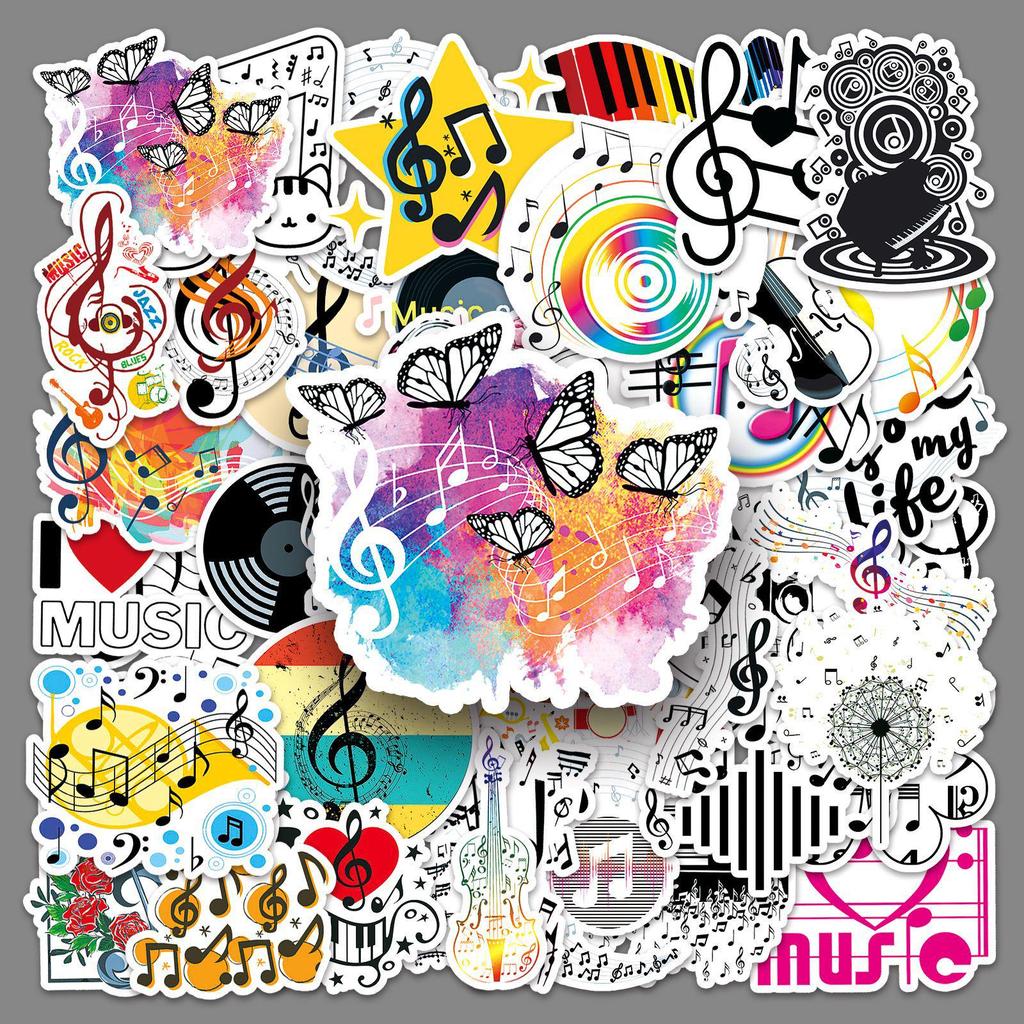 50 Music Note Cartoon Graffiti Waterproof Stickers for DIY Decoration - Perfect for Phone Cases, Luggage, and Journals