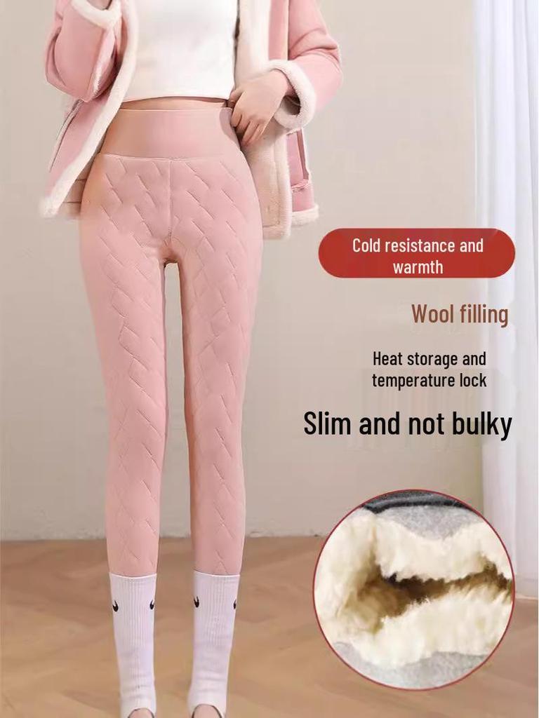 Extra Thick Fleece-Lined Lambswool Leggings for Women - Autumn/Winter, Plus Size, Northeast Warmth, Cotton Pants