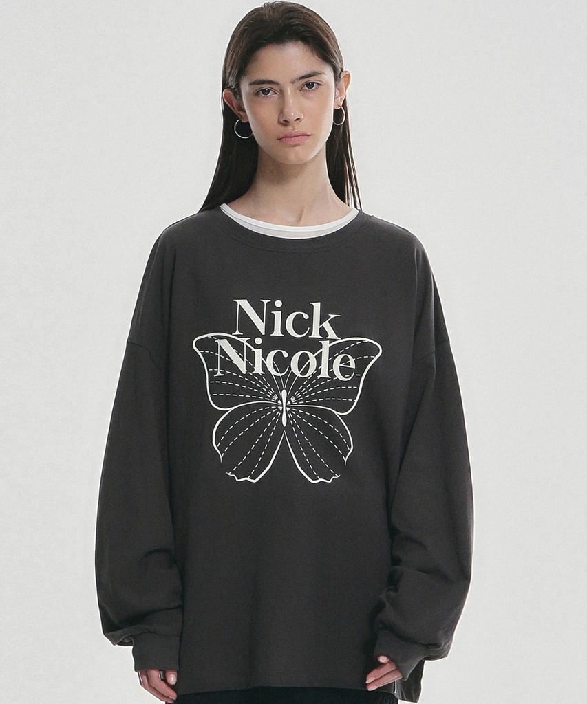 Nigaennikol Butterfly Signature Ls Top_Charcoal Cream