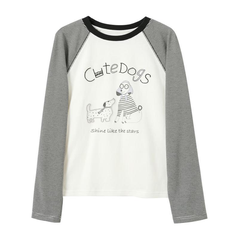 SanCai Women s Striped Embroidered Raglan T-Shirt M полоски черного риса