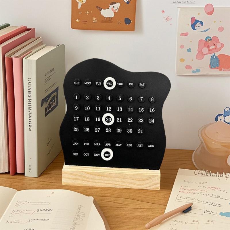 Ring-Shaped Wooden Office Desk Ornament – 2025 Monthly Calendar with Simple Design