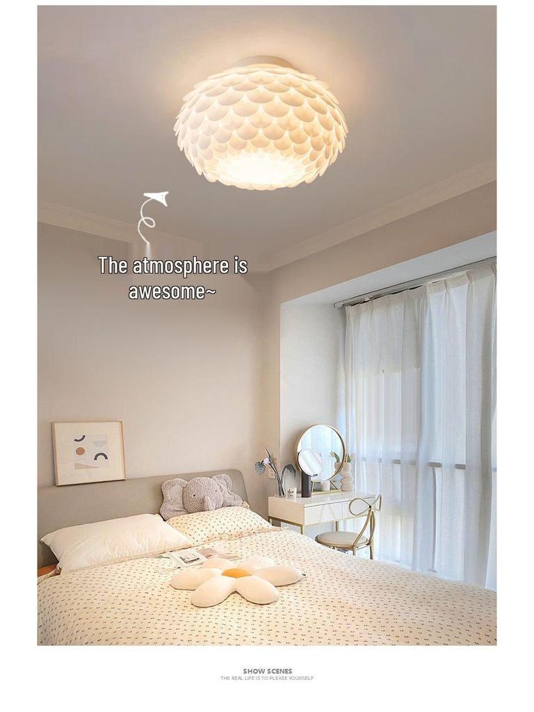 Minimalist Feather Chandelier for Bedroom or Children's Room - French Cream Design